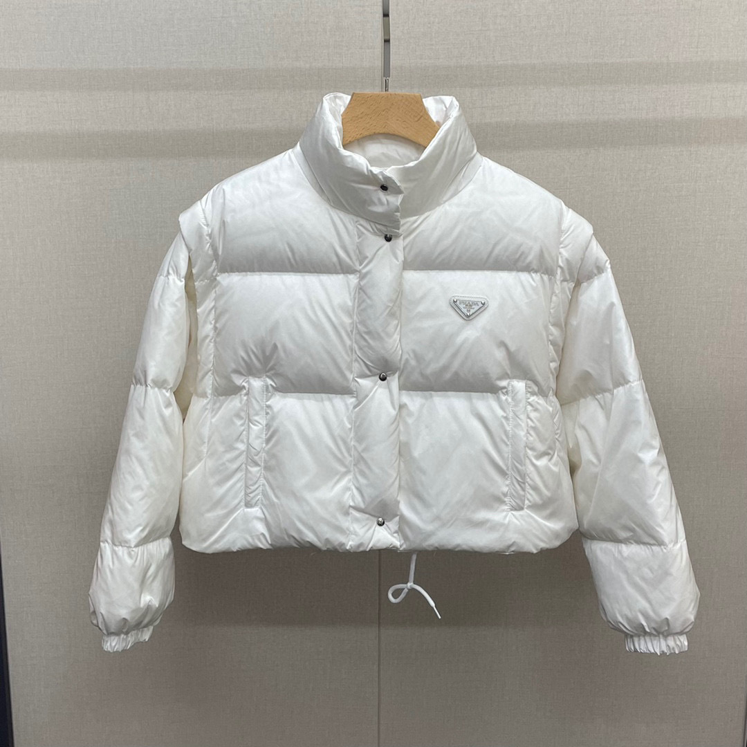 Prada Re Nylon Cropped Convertible Down Jacket Manches Detachables