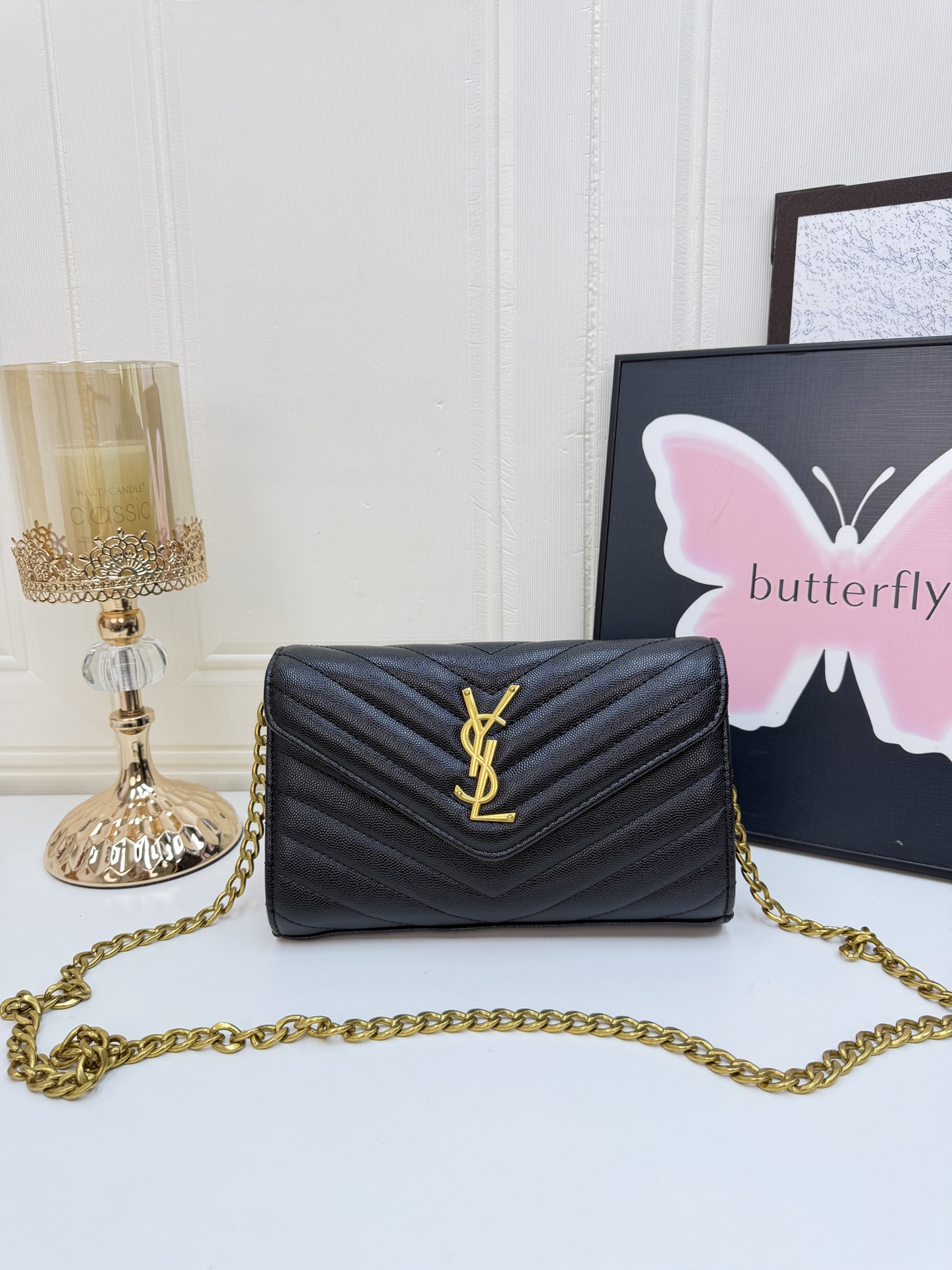Saint Laurent Cassandre Enveloppe Chain Wallet