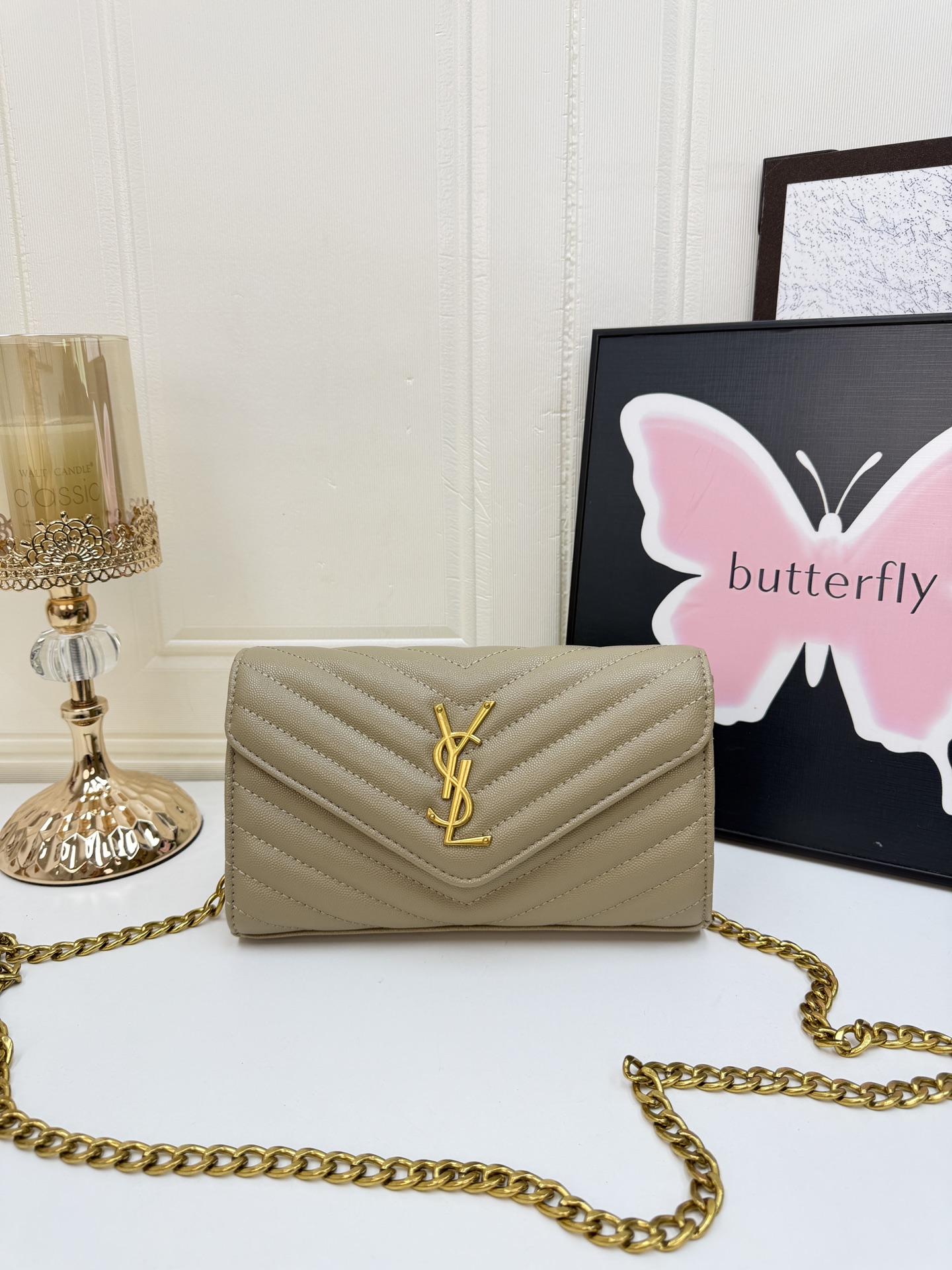 Saint Laurent Cassandre Enveloppe Chain Wallet